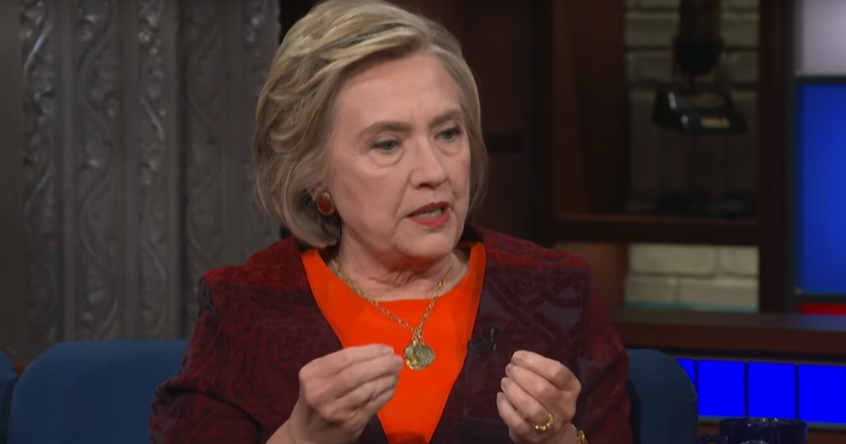 Former Democrat presidential candidate Hillary Clinton talks with host Stephen Colbert on CBS' “The Late Show."