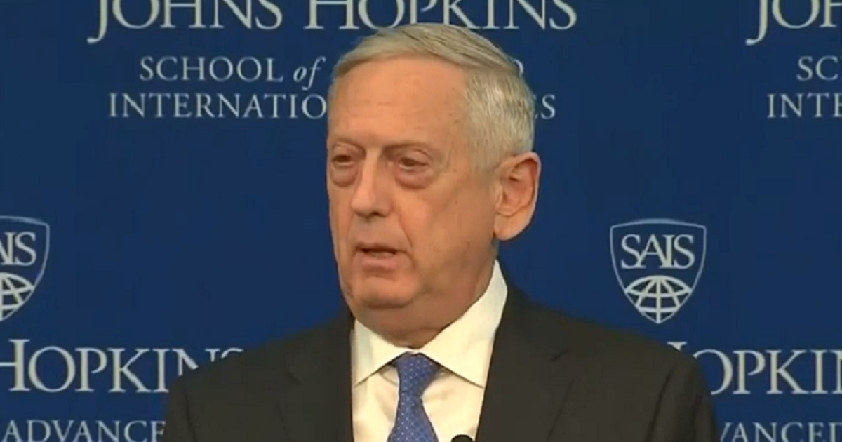 Defense Secretary James Mattis is pictured during a January speech at Johns Hopkins University.