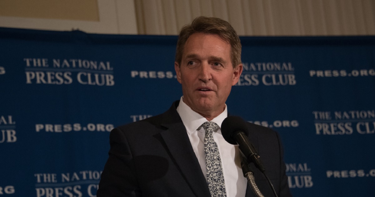 Arizona Sen. Jeff Flake delivers a speech in March at the National Press Club in Washington