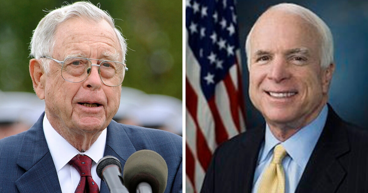 Retired Adm. and former Sen. Jeremiah Dutton, left, and former Sen. John McCain