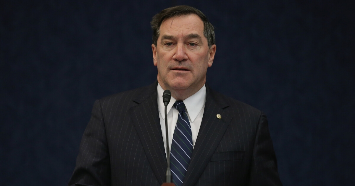 Sen. Joe Donnelly (D-IN) speaks during a news conference to announce his reintroduction of the 'The Forty Hours is Full Time Act,' in the U.S. Capitol Visitors Center Jan. 7, 2015, in Washington, D.C.