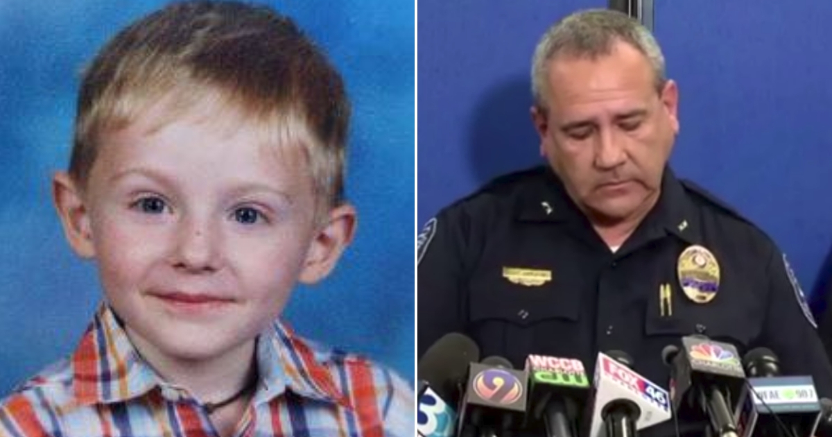 6-year-old Maddox Ritch, left, Police Chief Robert Helton cries, right.