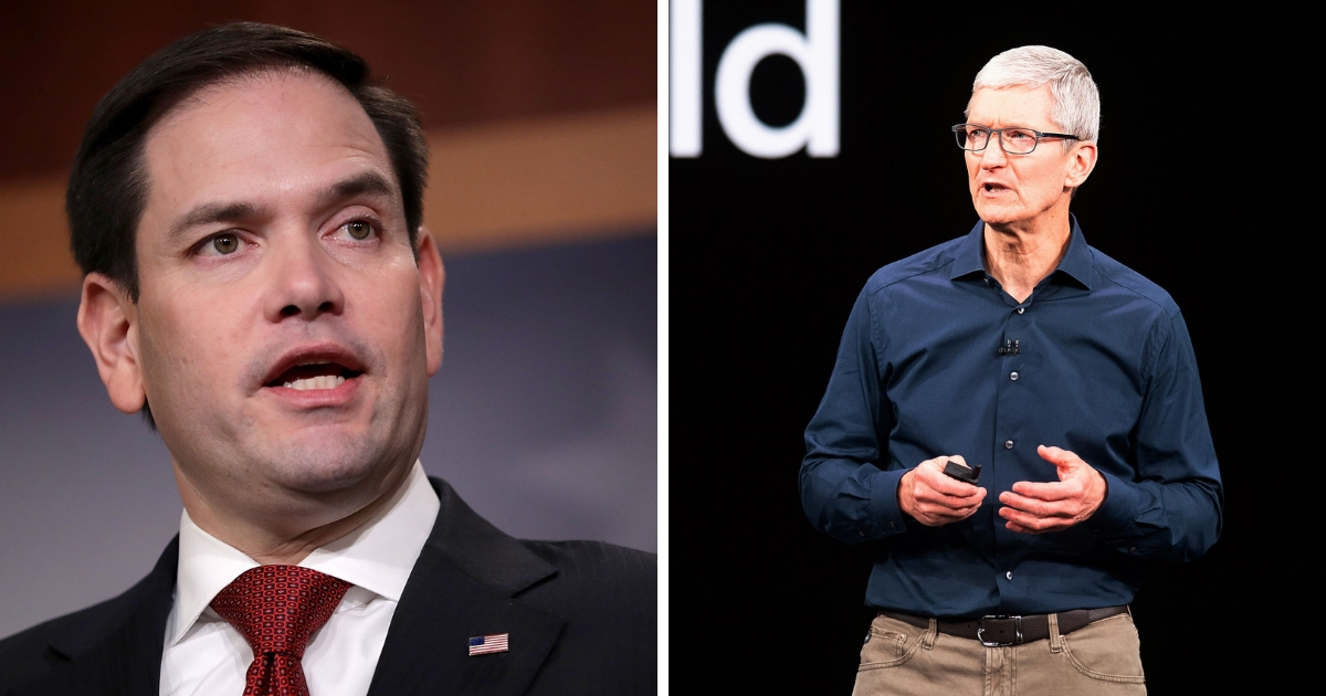 Sen. Marco Rubio, left, and Apple CEO Tim Cook, right.