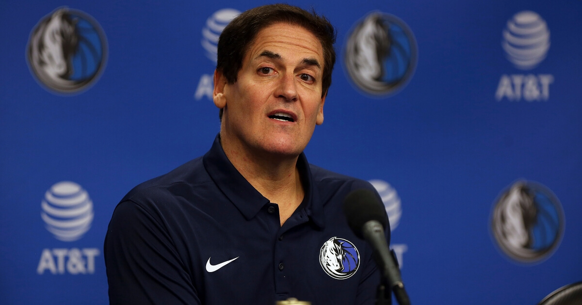 Team owner Mark Cuban looks on during a press conference to introduce Cynthia Marshall as the new Dallas Mavericks Interim CEO at American Airlines Center on Feb. 26, 2018, in Dallas, Texas.