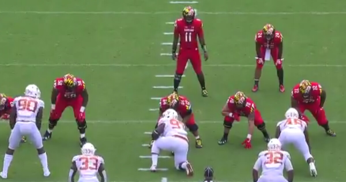 The University of Maryland football team lined up with just 10 players on its first play Saturday, leaving a space at right guard in honor of deceased teammate Jordan McNair