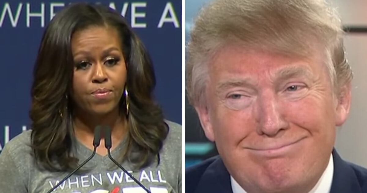 Side-by-side images of Michelle Obama and President Donald Trump