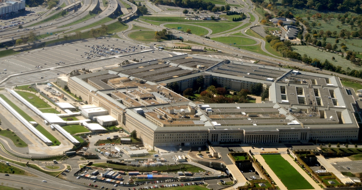 An aerial view of the Pentagon building in Arlington, Virginia.