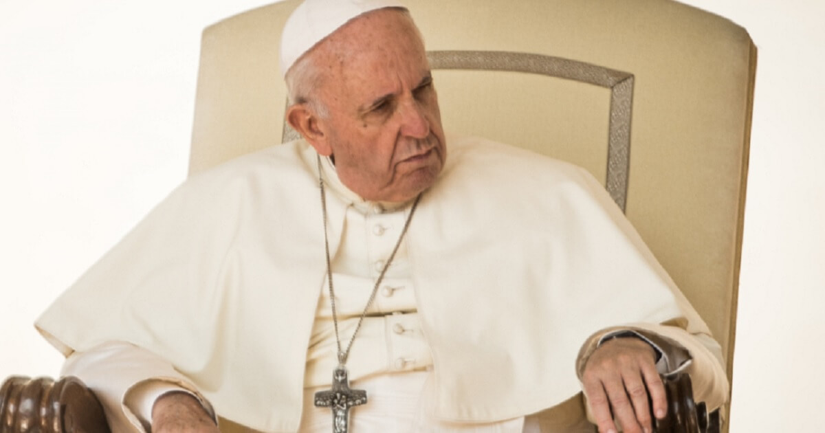 Pope Francis seated at a general audience Aug. 29.