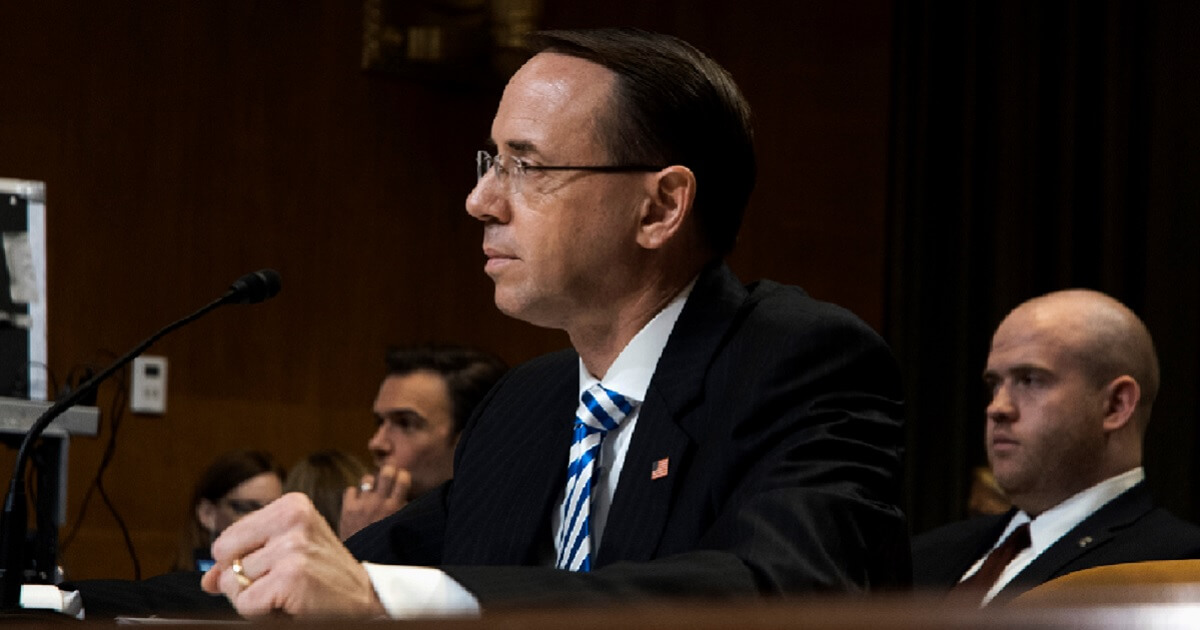 Deputy Attorney General Rod Rosenstein testifies during a Senate appropriations hearing in June 2017