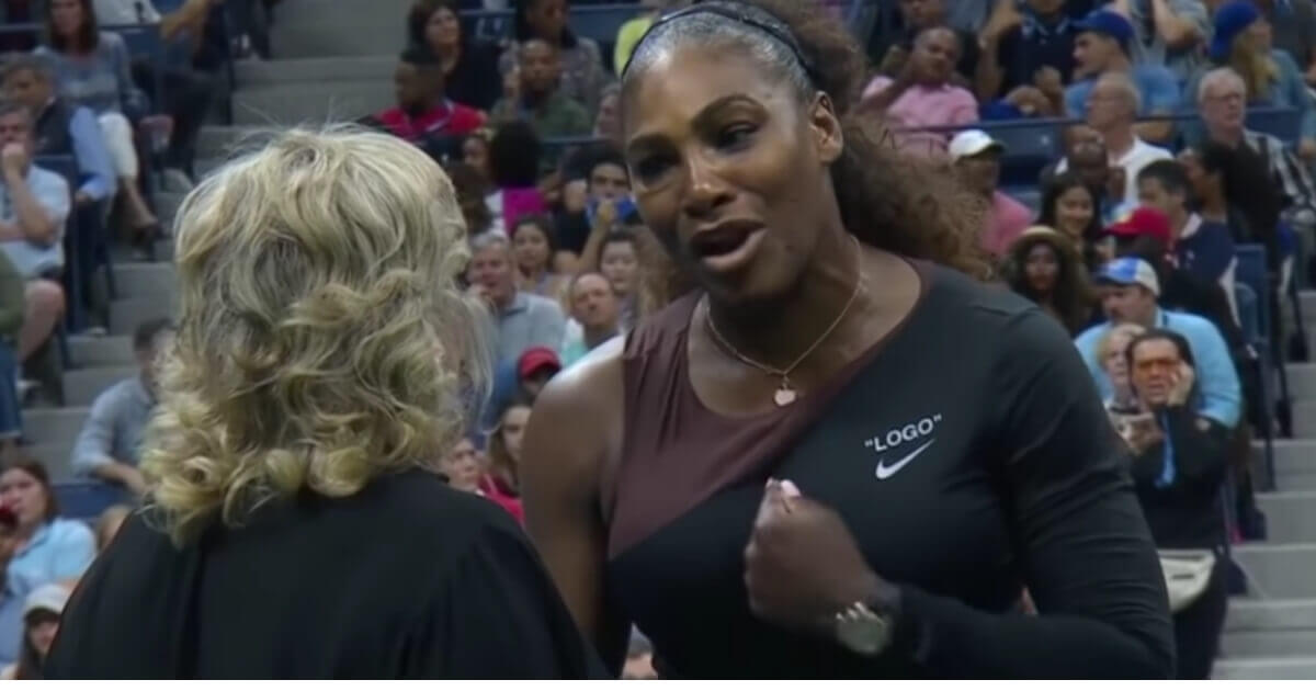 Serena Williams, right, argues with a match supervisor during the women's final of the 2018 U.S. Open tennis tournament.