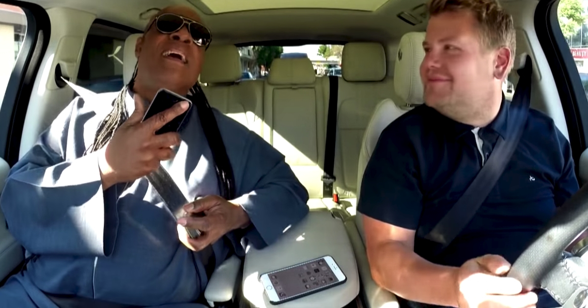 Stevie Wonder singing in the car with James Corden