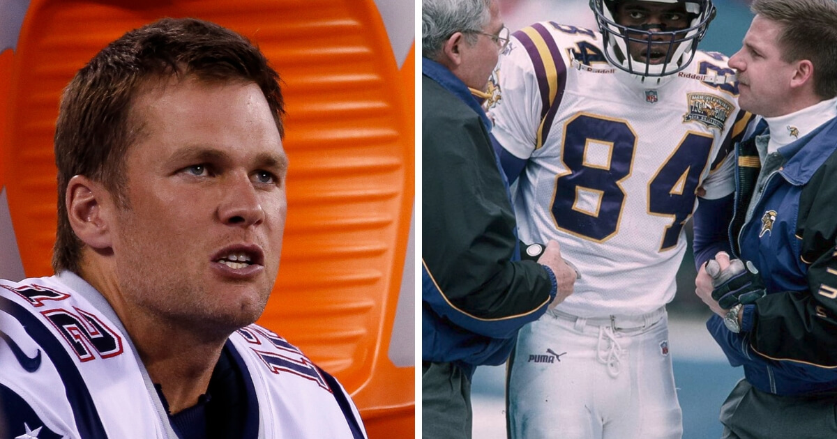 Tom Brady, left, and former teammate Randy Moss, right