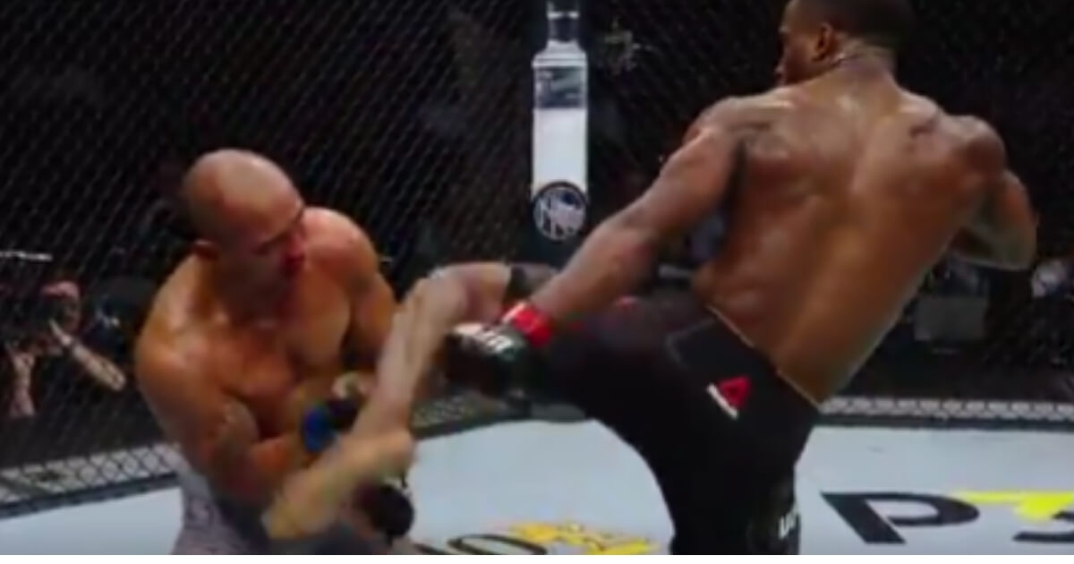 Geoff Neal, right, lands a powerful kick to knockout Frank Camacho in UFC 228.