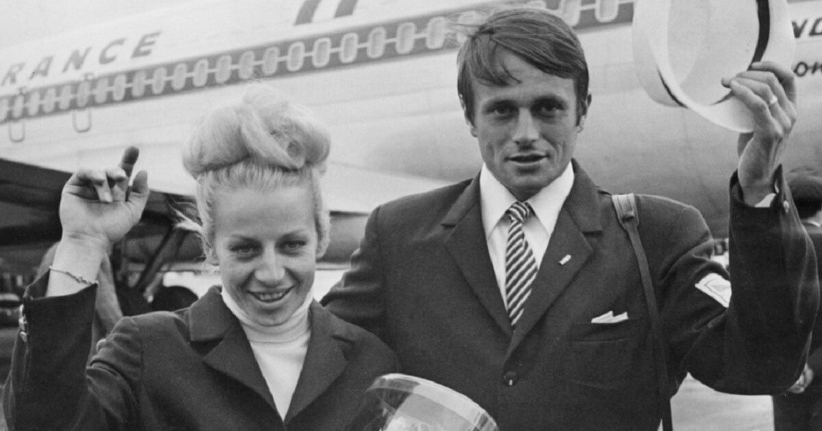 Czechoslovakian gymnast Vera Caslavska and her husband, runner Josef Odlozil arrive at Orly Airport near Paris en route to Prague, after the Mexico City Olympics in October 1968. They were married in Mexico, shortly after the Games.