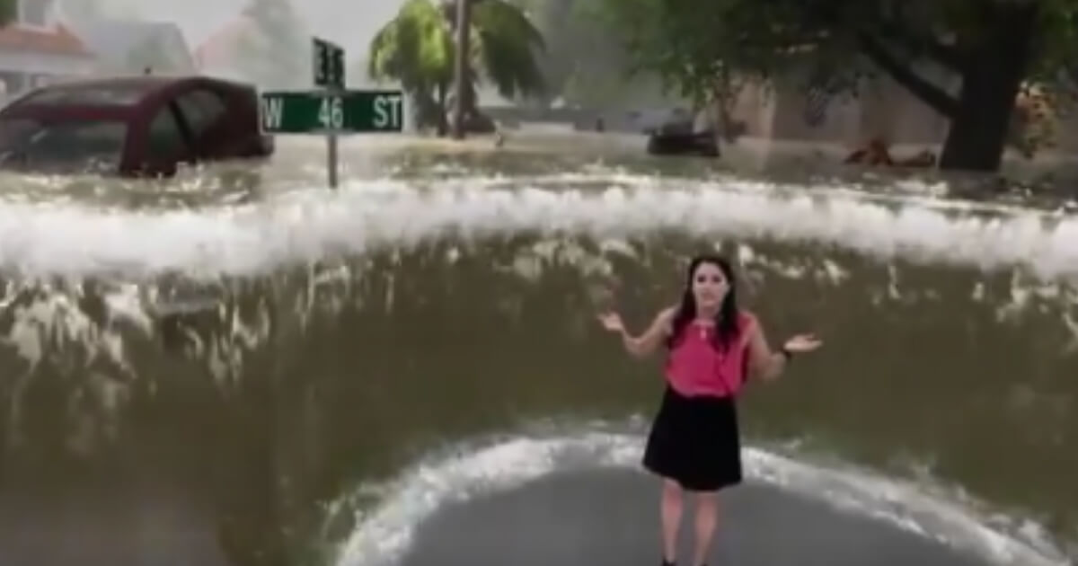 The Weather Channel's Erika Navarro uses computer-generated effects to show the devastation caused by storm surge.