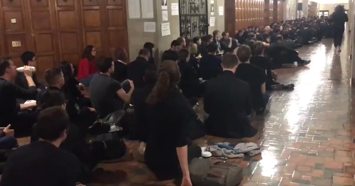 Students at Yale Law School stage a sit-in protest against Supreme Court nominee Brett Kavanaugh.