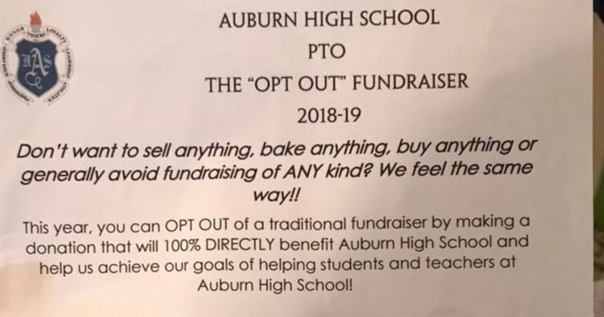 A school's opt-out form that lets parents send a check instead of holding a traditional fundraiser.