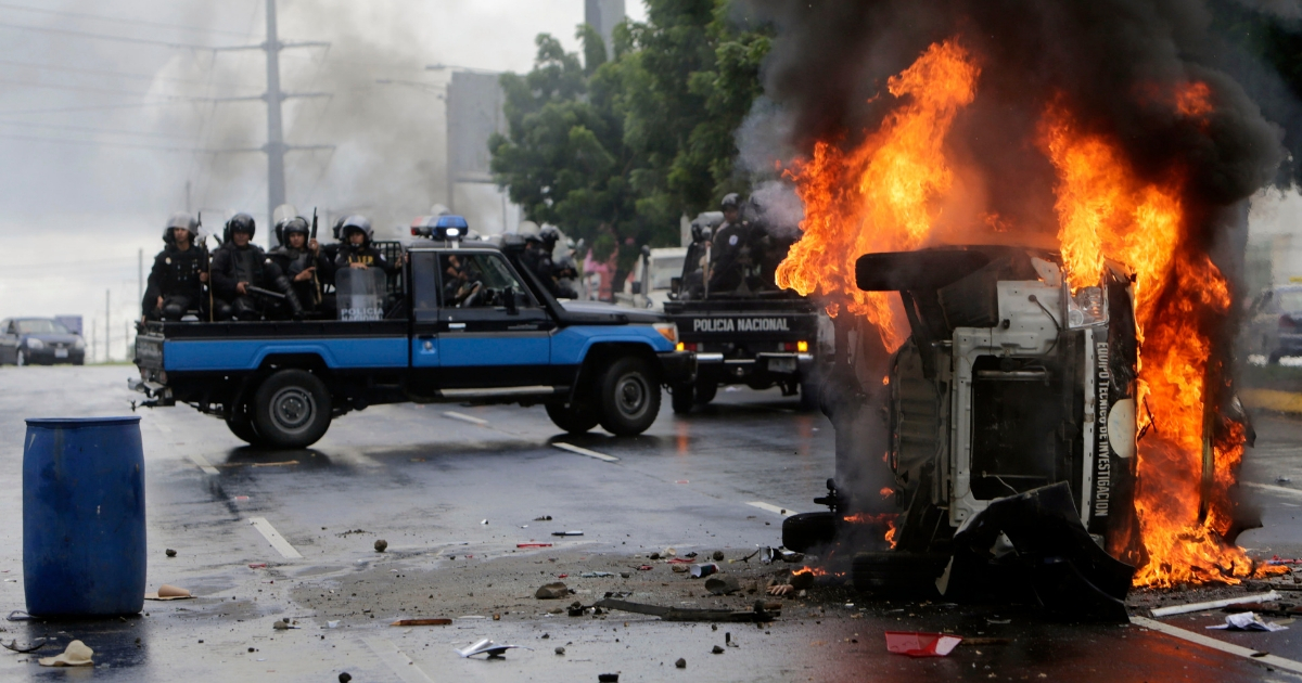 Car burning from anti-government protest in Nicaragua.