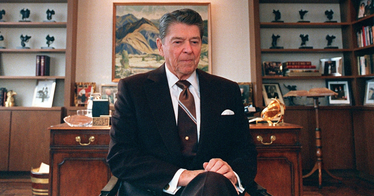 President Ronald Reagan sits in his office in June 1989.