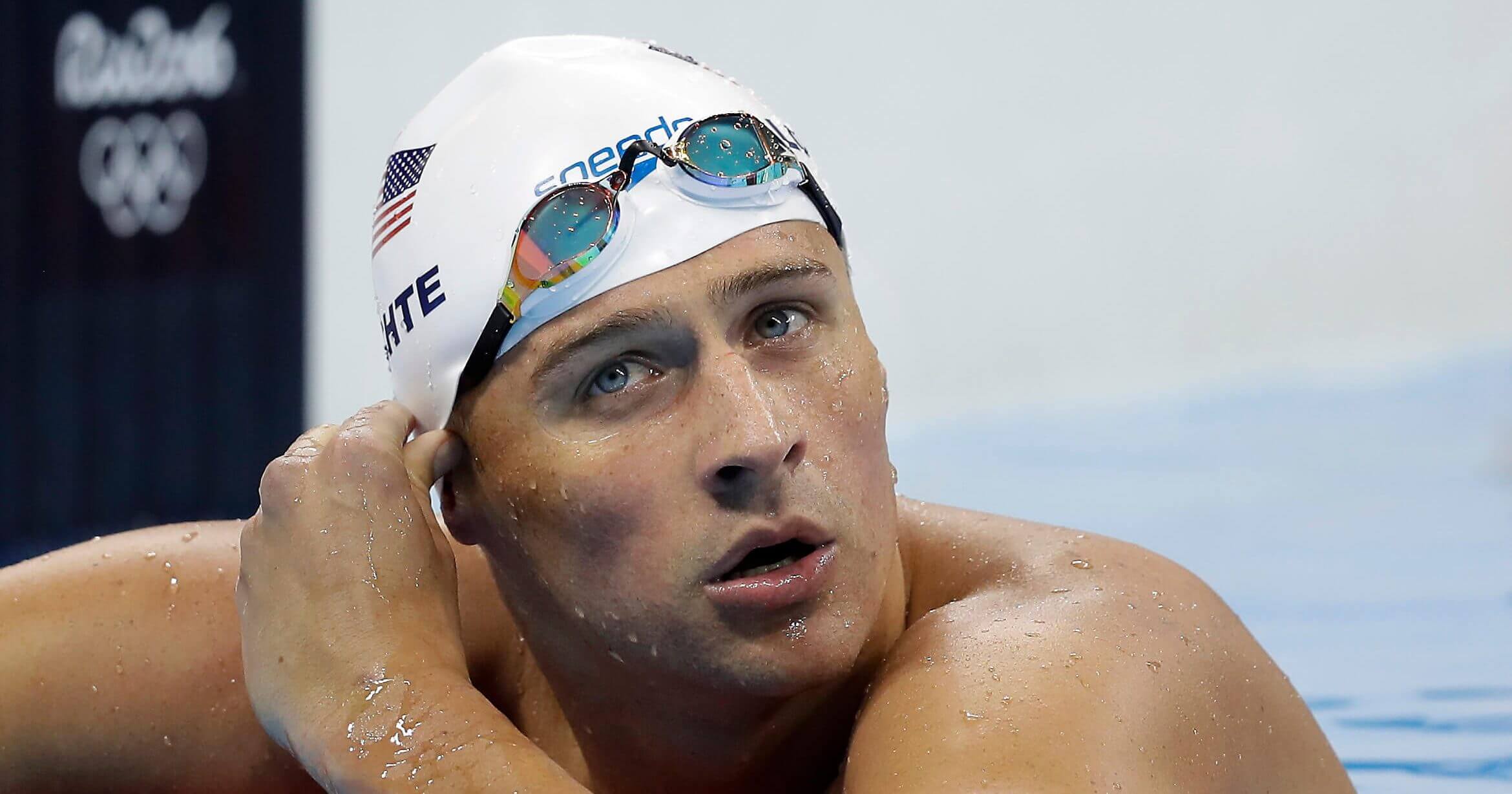 Ryan Lochte checks his time in a men's 4x200-meter freestyle heat at the Summer Olympics in Rio de Janeiro on Aug. 9, 2016.