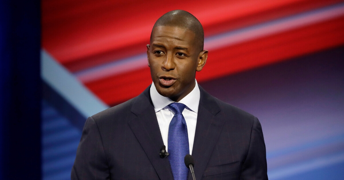 Florida Democratic gubernatorial candidate Andrew Gillum speaks during a CNN debate against Republican gubernatorial candidate Ron DeSantis, Sunday, Oct. 21, 2018, in Tampa, Florida.