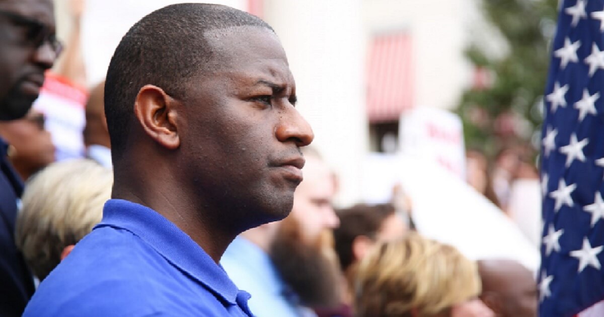 Andrew Gillum, then the Democratic candidate for governor of Florida, is shown at the state capitol supporting students calling for more gun control in the Sunshine State on Feb. 21.