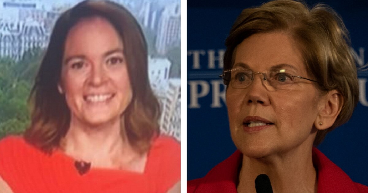 Boston Globe reporter Annie Linskey, left; Sen. Elizabeth Warren, right.