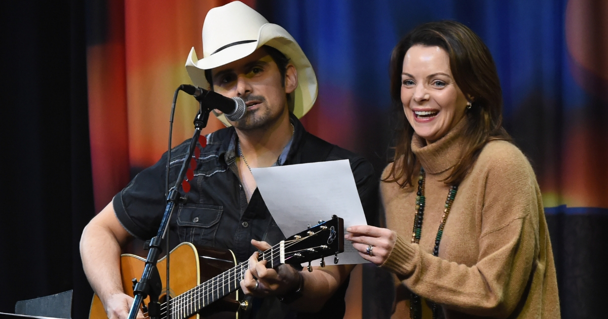 Brad Paisley is joined on stage by Kimberly WIlliams Paisley in Nashville, Tennessee.