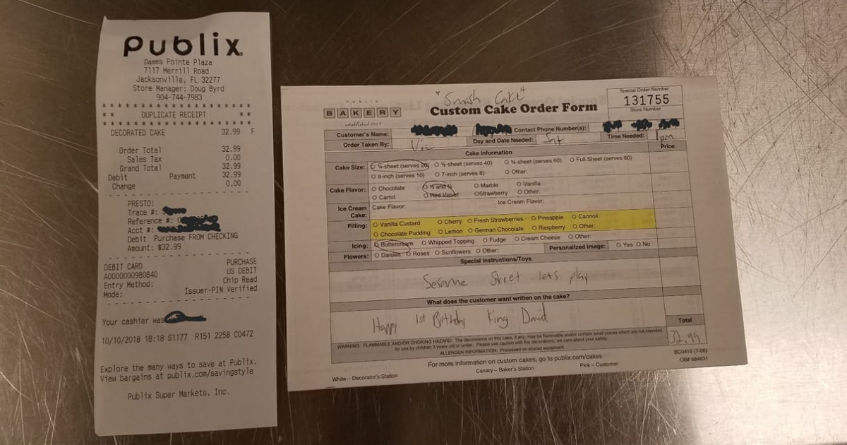 Custom cake receipts.