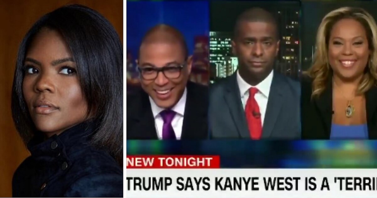 Candace Owens, left; Don Lemon and guests, right.