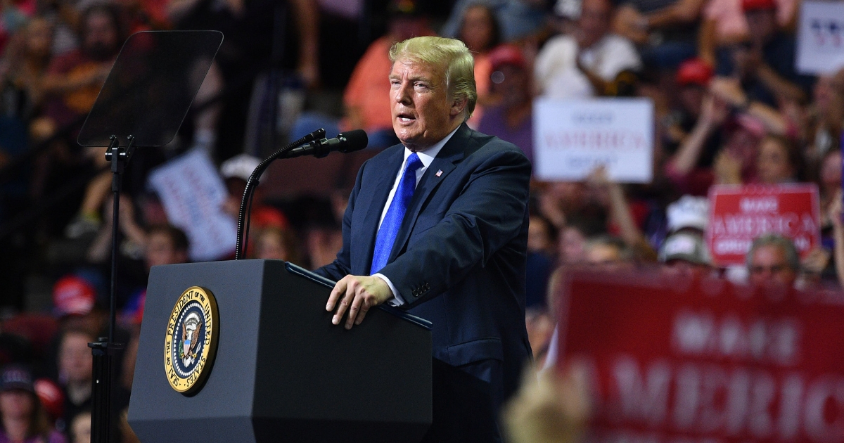 President Donald Trump speaks during a 'Make America Great Again' rally at Landers Center in Southaven, Mississippi, on Oct. 2, 2018.