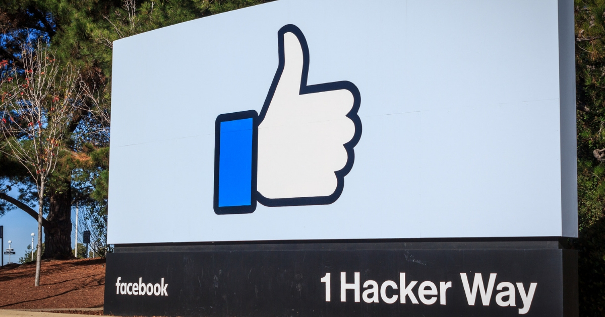 Sign for Facebook Headquarters, 1 Hacker Way.