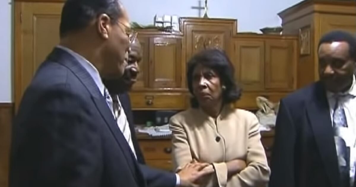 Nation of Islam leader Louis Farrakhan greets California Democratic Rep. Maxine Waters during a meeting 2005.