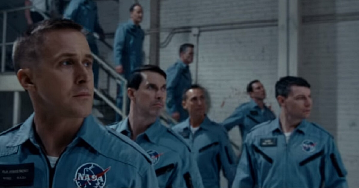 Ryan Gosling, left, stars in Universal Pictures' "First Man."