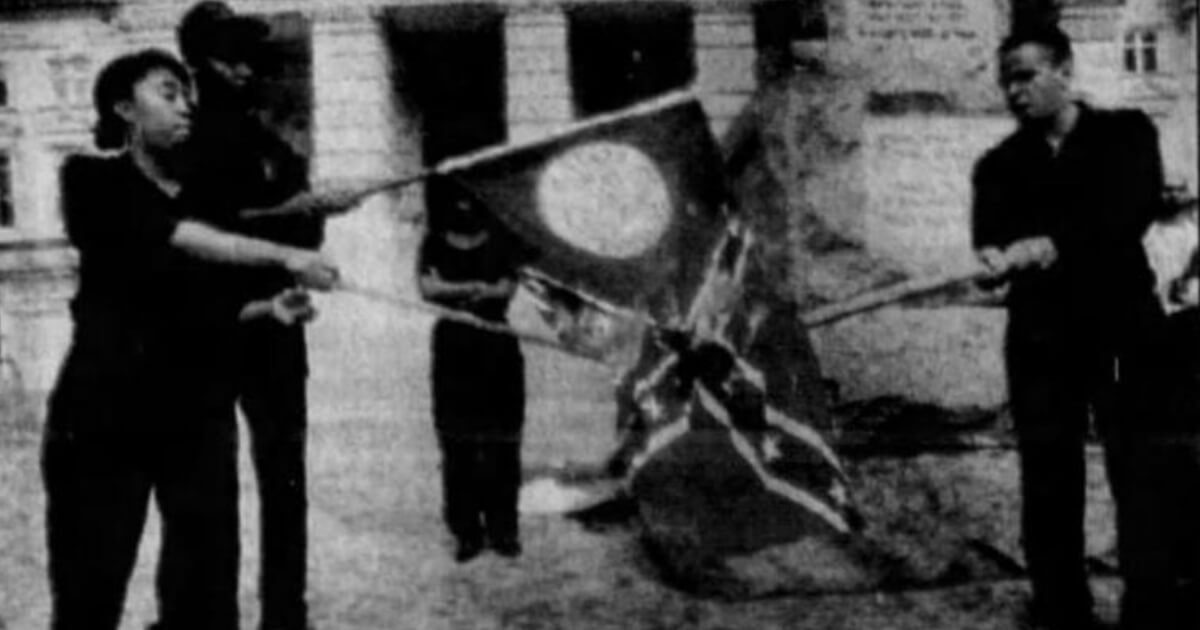 Current Georgia gubernatorial candidate Stacey Adams was pictured in 1992 burning the Georgia state flag in protest.