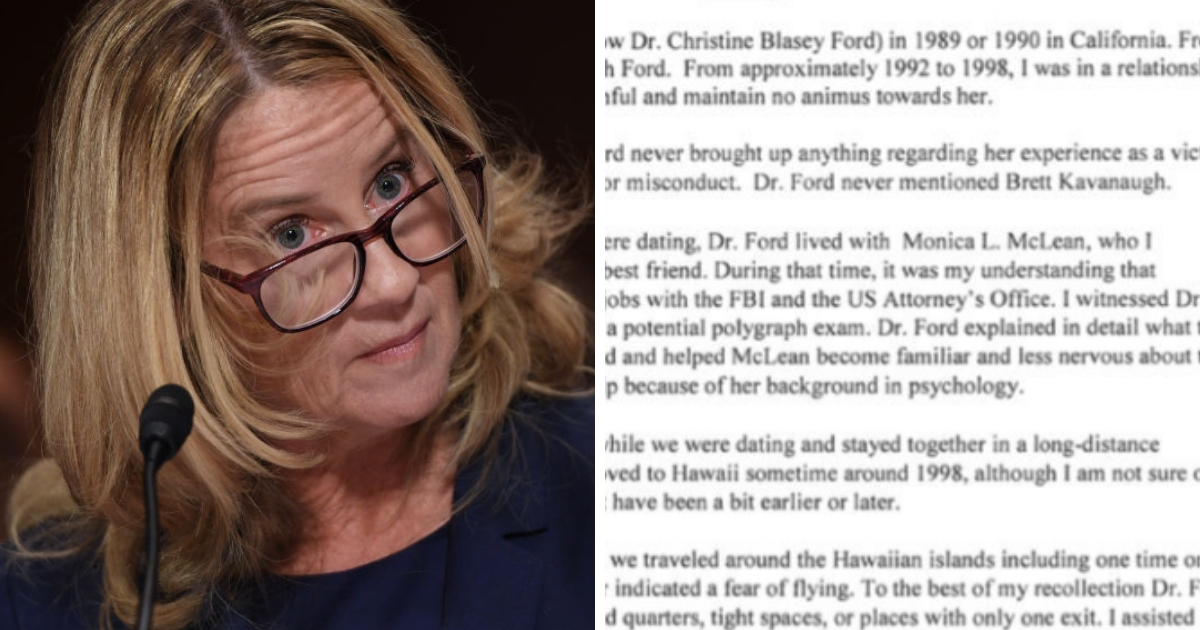 Dr. Christine Ford, left, has been accused in a letter by a former boyfriend of lying during some of her testimony last week before the Senate Judiciary Committee.