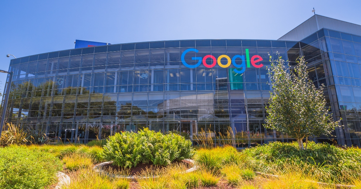 Exterior view of a Google headquarters building in Silicon Valley.