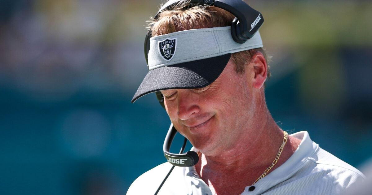 Raiders coach Jon Gruden reacts on the sidelines during the fourth quarter of the Raiders' loss to the Miami Dolphins at Hard Rock Stadium on Sept. 23.