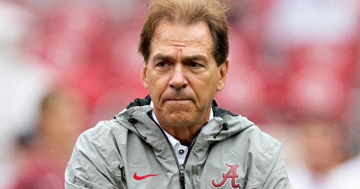 Alabama coach Nick Saban watches his team warm up before a game against Texas A&M at Bryant-Denny Stadium on Sept. 22.