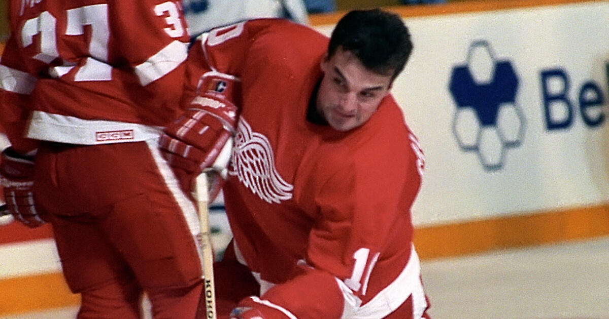 Joe Murphy of the Detroit Red Wings skates against the Toronto Maple Leafs during NHL game action Oct. 28, 1989, at Maple Leaf Gardens.