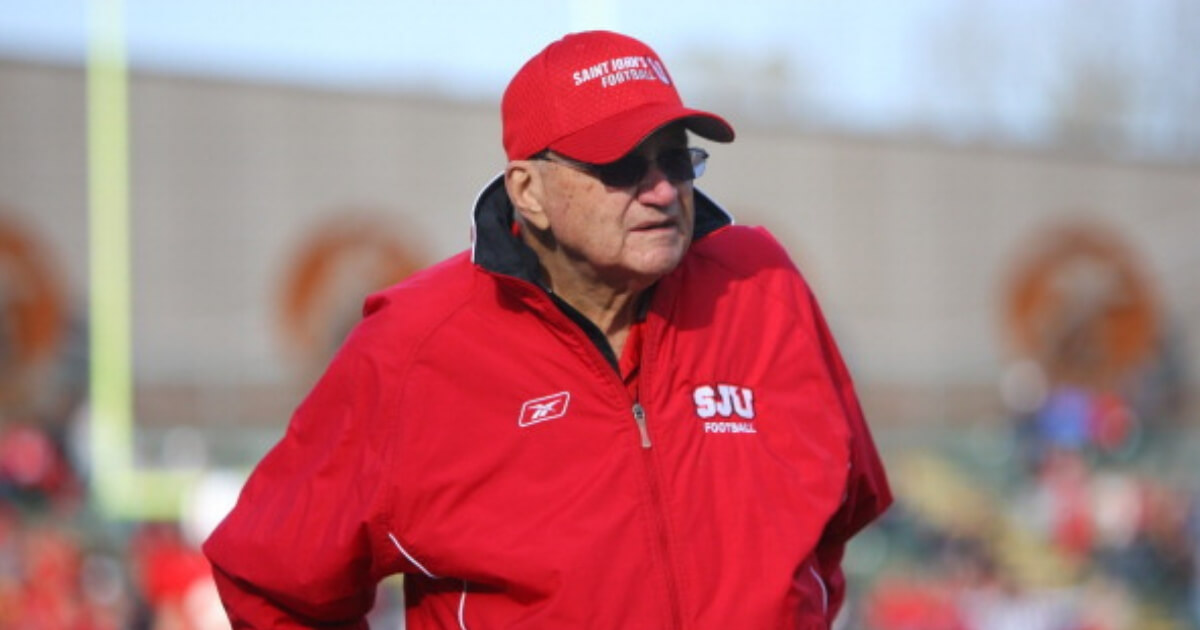 Head coach John Gagliardi of the Saint John's University Johnnies looks on from the sidelines during a 2011 game.