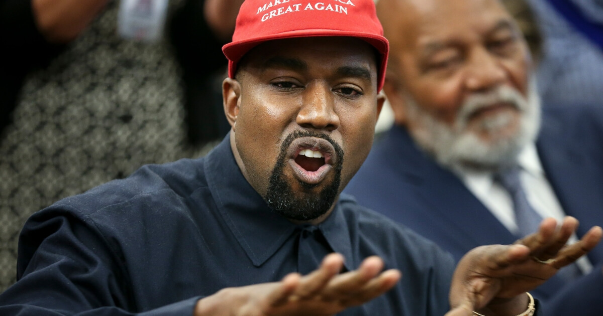 Rapper Kanye West speaks during a meeting with U.S. President Donald Trump