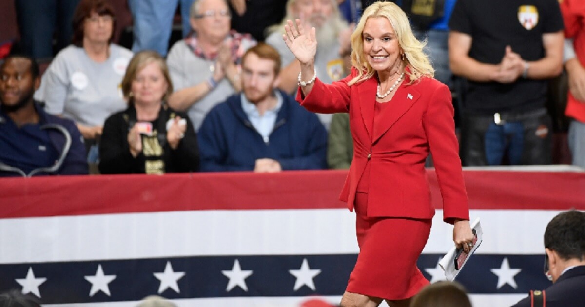 Karin Housley, Republican candidate for U.S. Senate in Minnesota, is pictured at an Oct. 4 campaign rally headlined by President Donald Trump in Rochester, Minnesota.