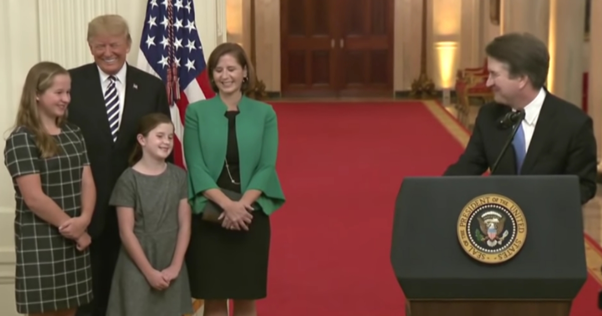 Supreme Court Justice Brett Kavanaugh, right, acknowledges his family during a ceremony at the White House on Monday.