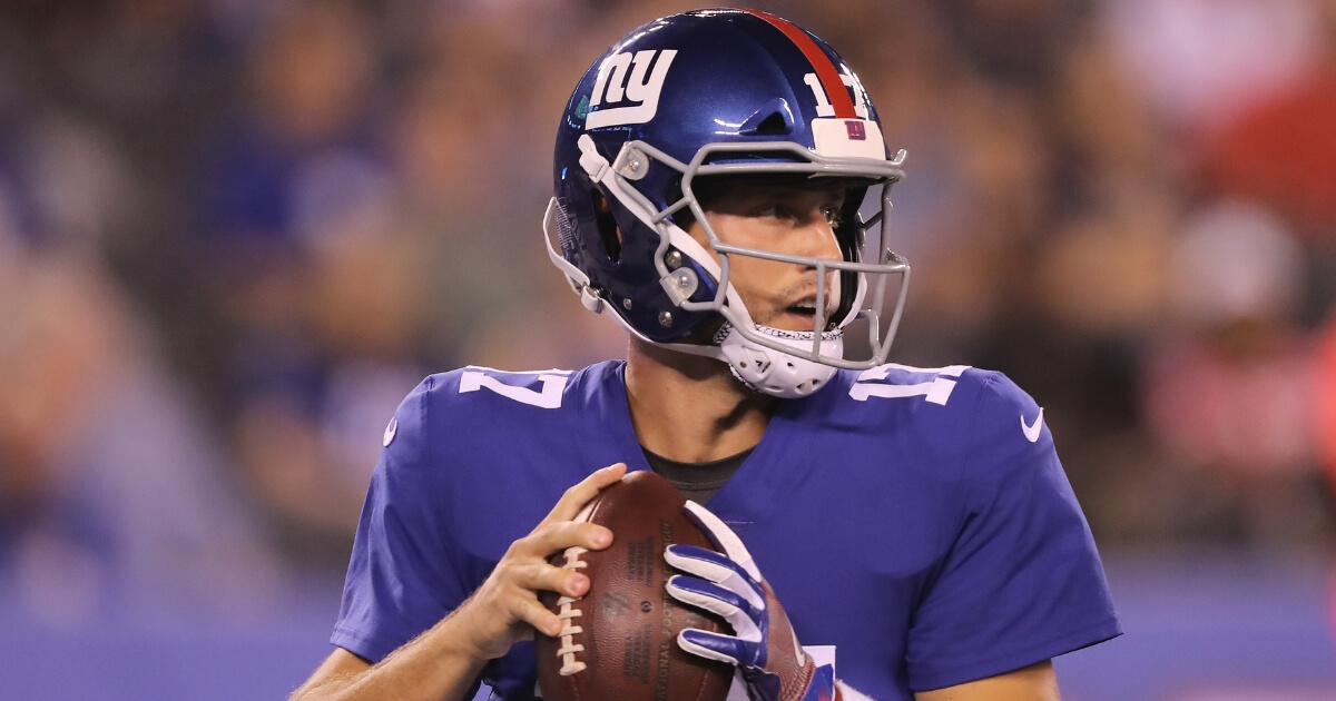 Kyle Lauletta of the New York Giants looks to pass in the fourth quarter of a preseason game against the Cleveland Browns on Aug. 9 at MetLife Stadium.