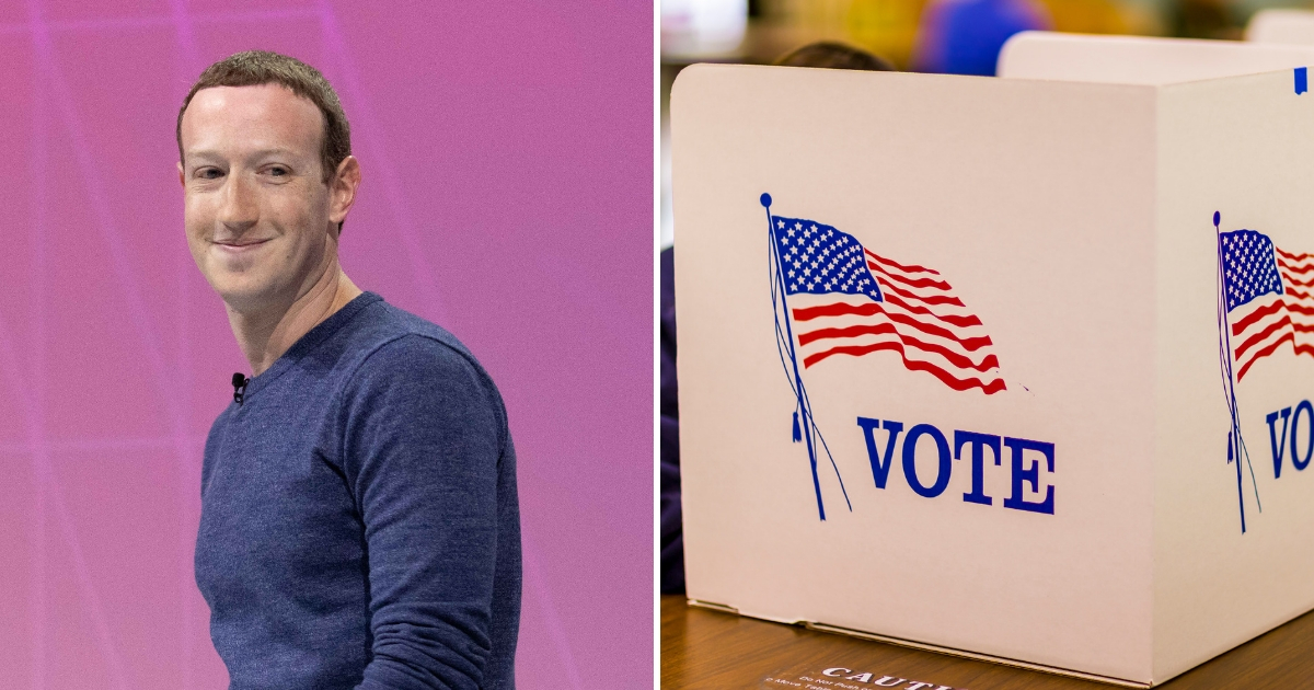 Mark Zuckerberg, left. Voting booth, right.