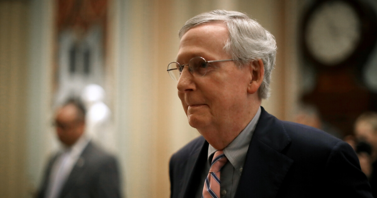 A closeup shot of Senate Majority Leader Mitch McConnell