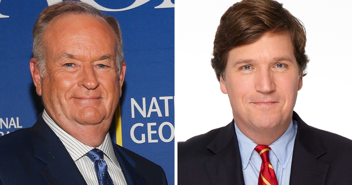 Former Fox News host Bill O'Reilly, left, and his replacement, Tucker Carlson, right, are Nos. 1 and 2 on The New York Times bestsellers list.