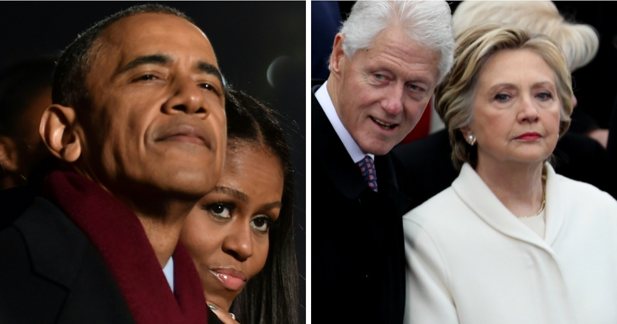 Barack and Michelle Obama, left; Bill and Hillary Clinton, right.