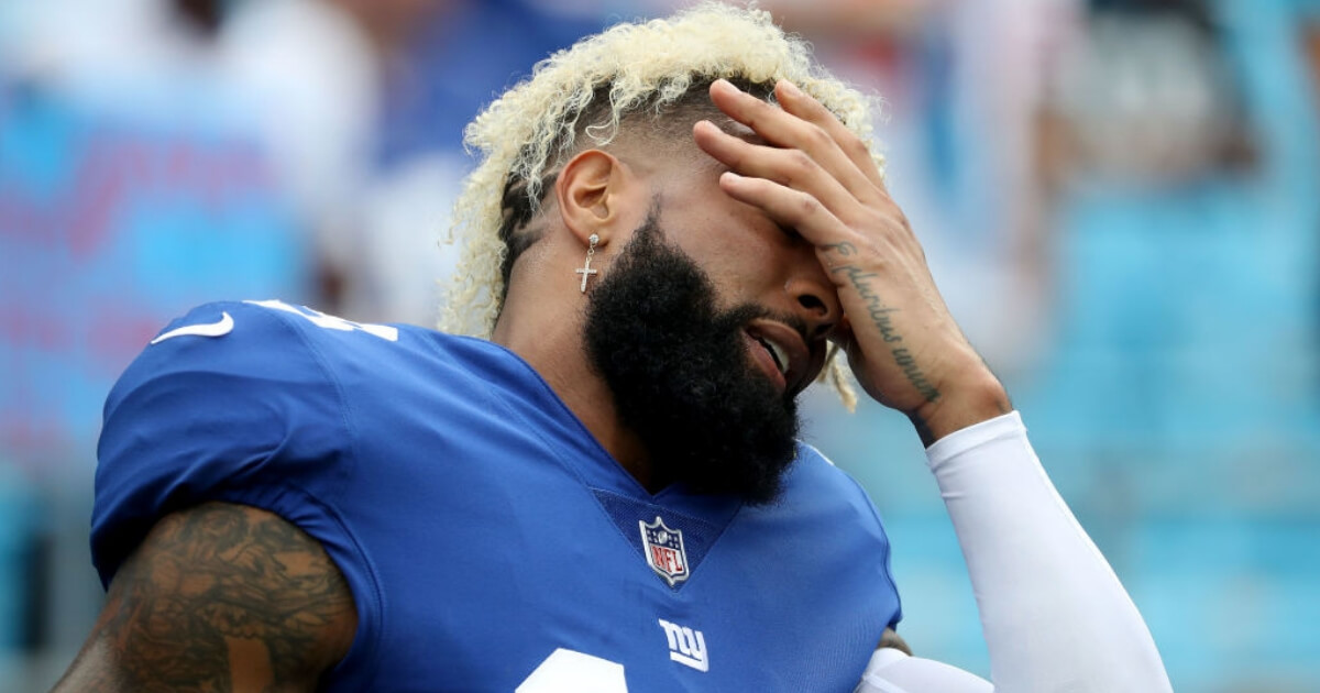 New York Giants receiver Odell Beckham Jr. shows frustration during the team's loss Sunday to Carolina.